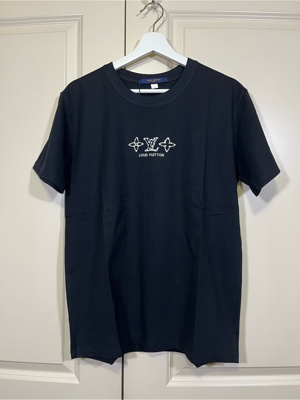 Louis Vuitton Black T-Shirt with White Logo Motif